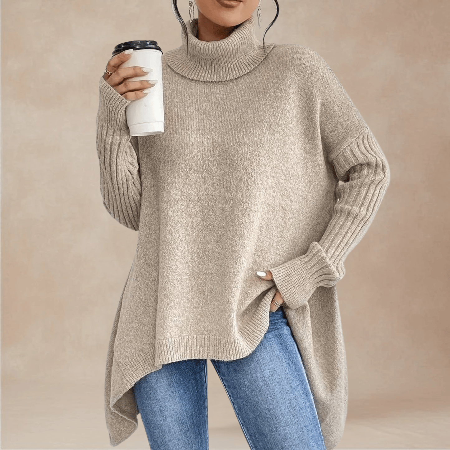 Marin Rib-Sleeve Tunic Sweater