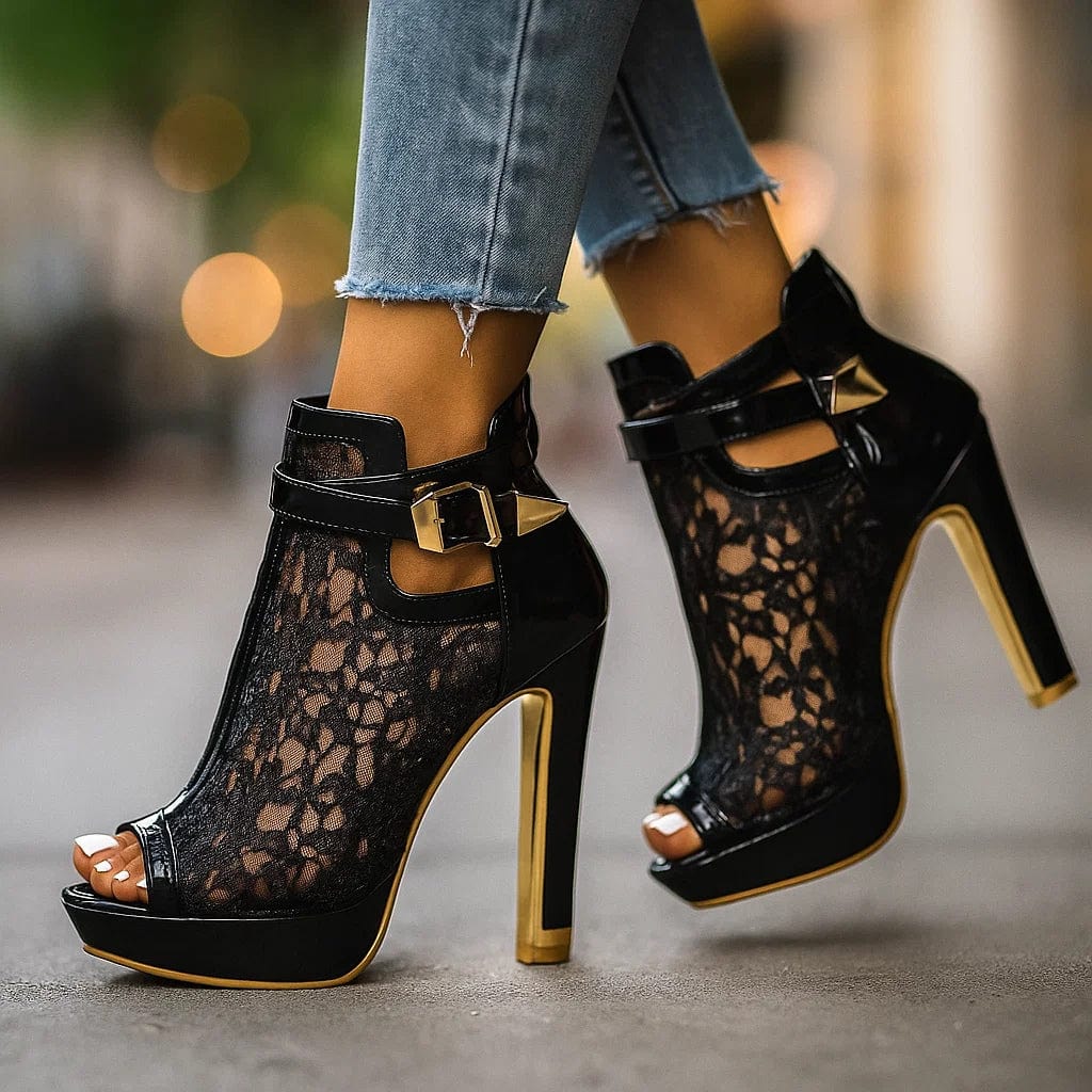 Lila Lace Buckle Heels