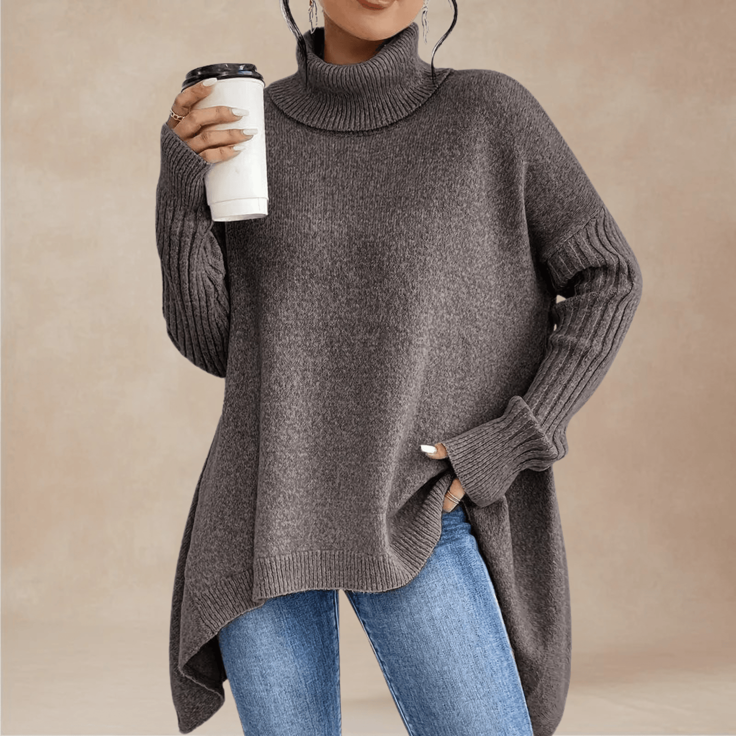 Marin Rib-Sleeve Tunic Sweater