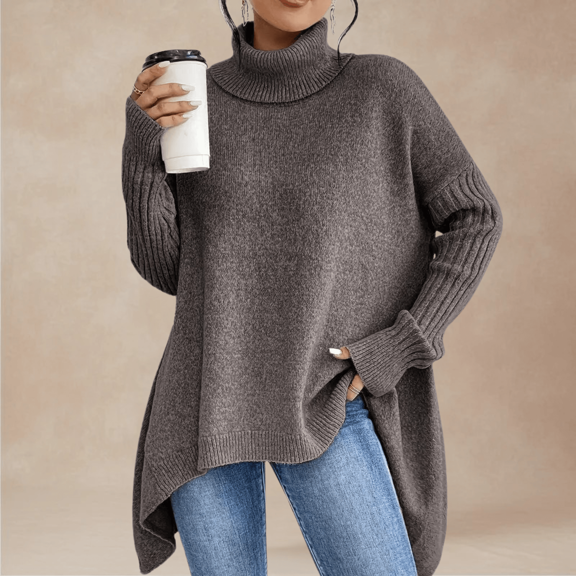 Marin Rib-Sleeve Tunic Sweater