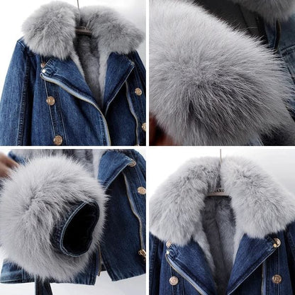 Elise Denim Moto Jacket with Fur