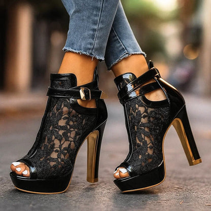 Lila Lace Buckle Heels