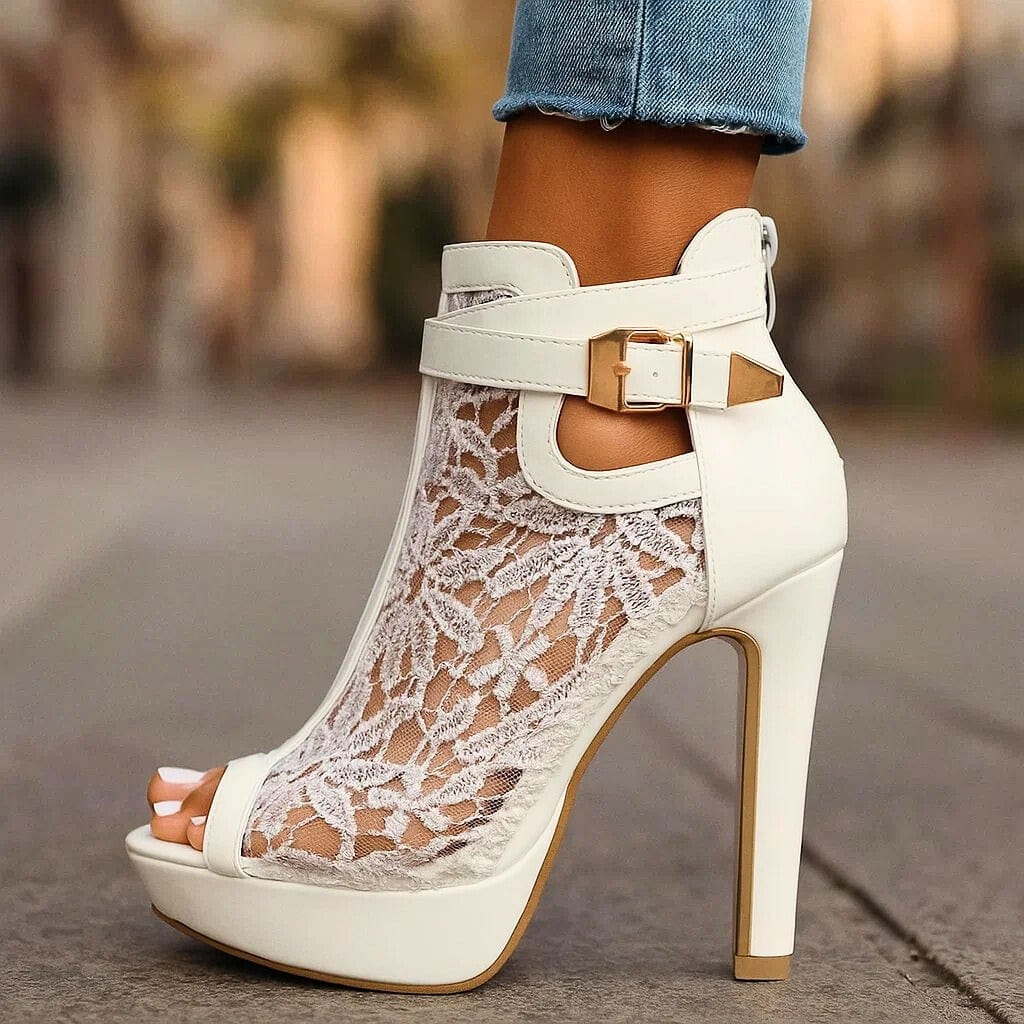Lila Lace Buckle Heels