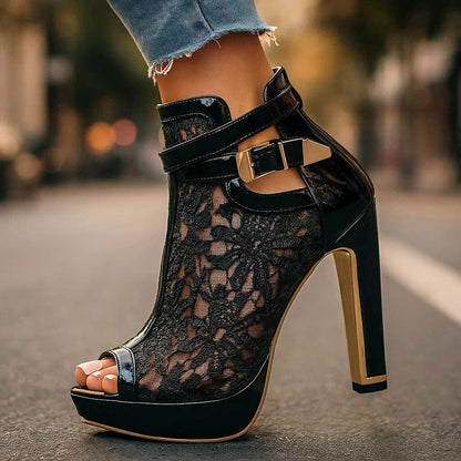 Lila Lace Buckle Heels