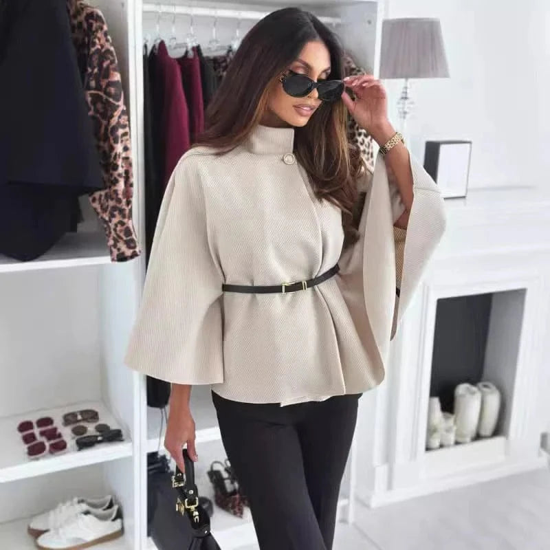 Aurelia Button-Neck Cape