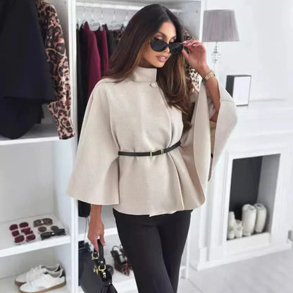 Aurelia Button-Neck Cape