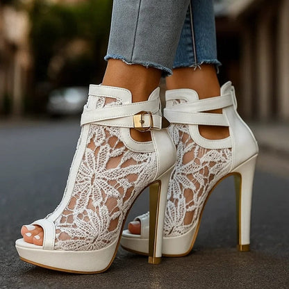 Lila Lace Buckle Heels