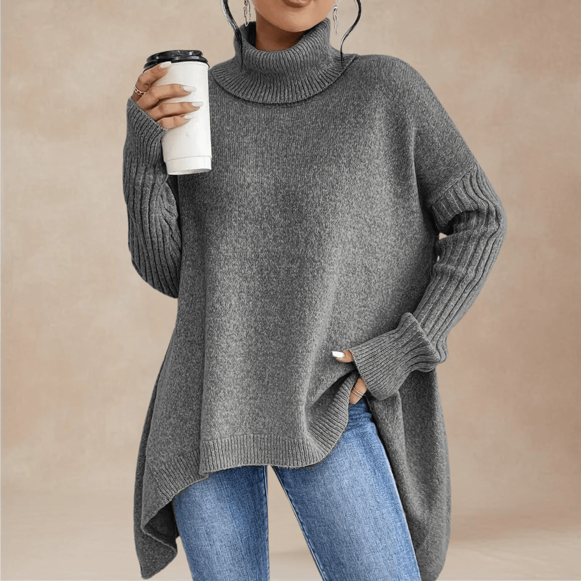 Marin Rib-Sleeve Tunic Sweater
