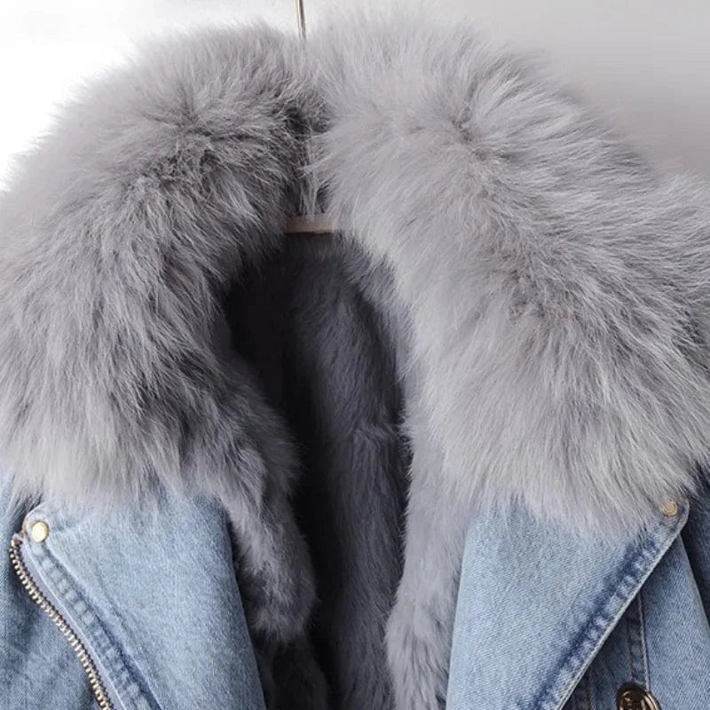 Elise Denim Moto Jacket with Fur