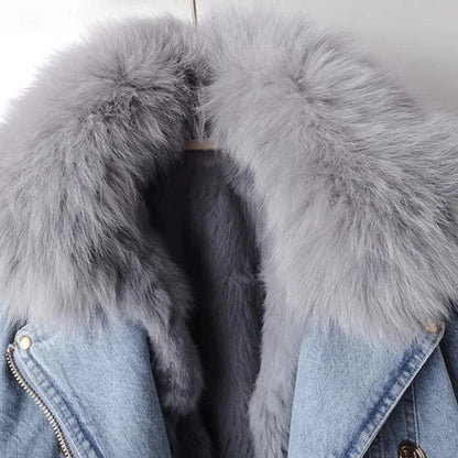 Elise Denim Moto Jacket with Fur