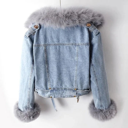 Elise Denim Moto Jacket with Fur