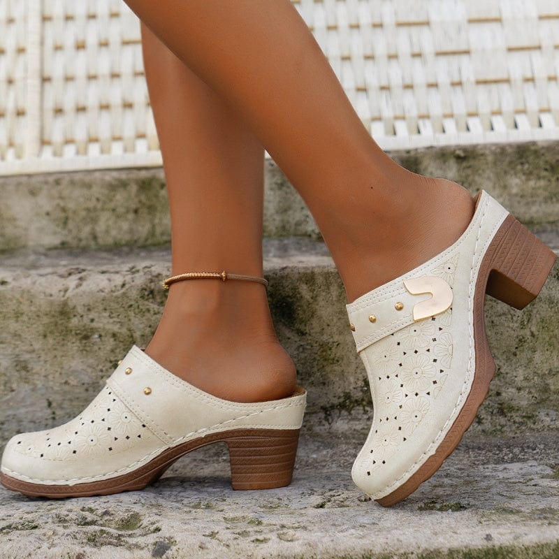 Nina Floral-Cut Slip-On Mules