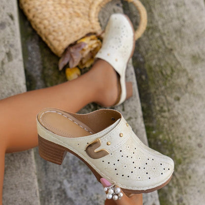 Nina Floral-Cut Slip-On Mules